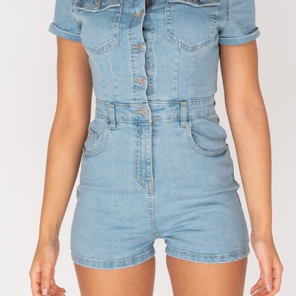 5⭐ Juliette Denim Button Front Denim Romper - Picture 6 of 12